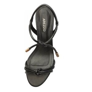 Arezzo Black Strappy Block Heel Sandals Size 8.5 | Ankle Tie Nubuck Leather